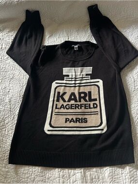 Karl Lagerfeld Black Sweater with Cream Perfume Bottle Motif